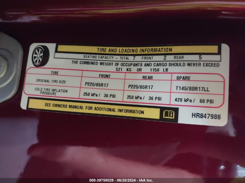 2017 Dodge Grand Caravan Sxt VIN: 2C4RDGCG0HR847986 Lot: 39758029