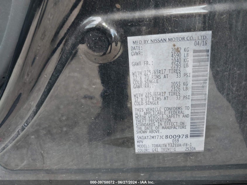 2018 NISSAN ROGUE S/SL - 5N1AT2MT7JC800978