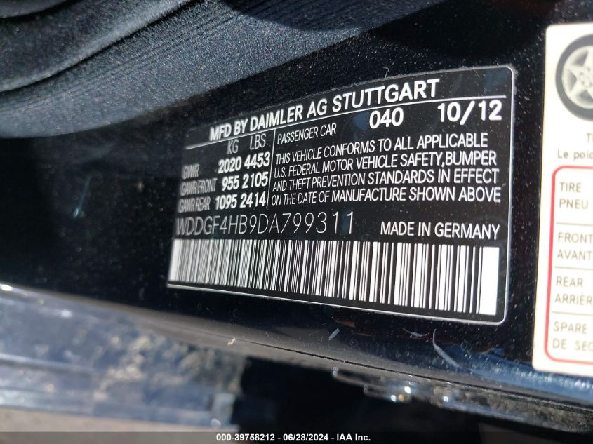 2013 Mercedes-Benz C 250 Luxury/Sport VIN: WDDGF4HB9DA799311 Lot: 39758212