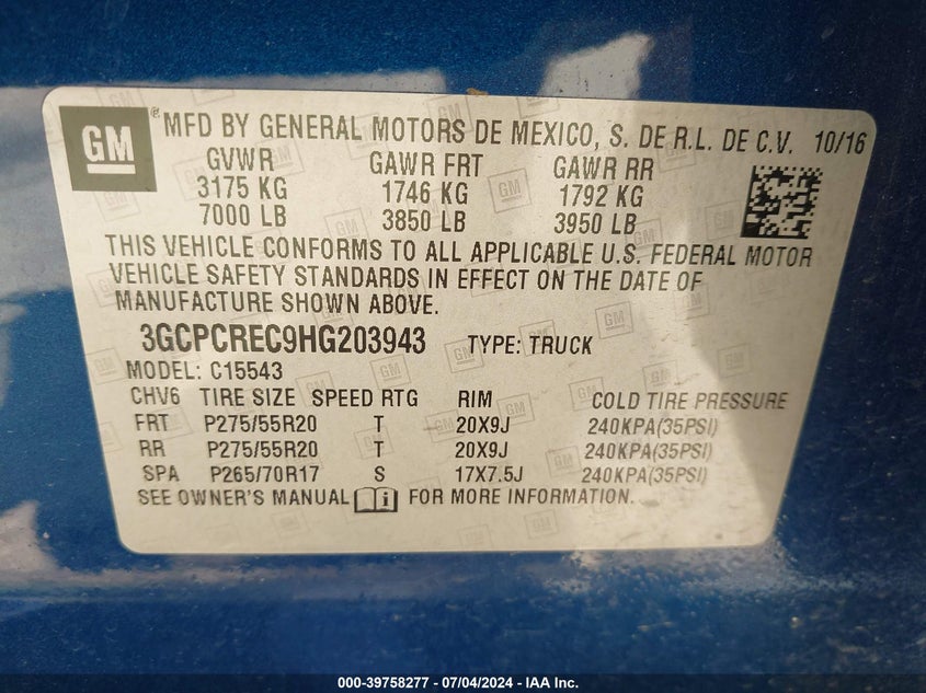 2017 CHEVROLET SILVERADO 1500 C1500 LT - 3GCPCREC9HG203943