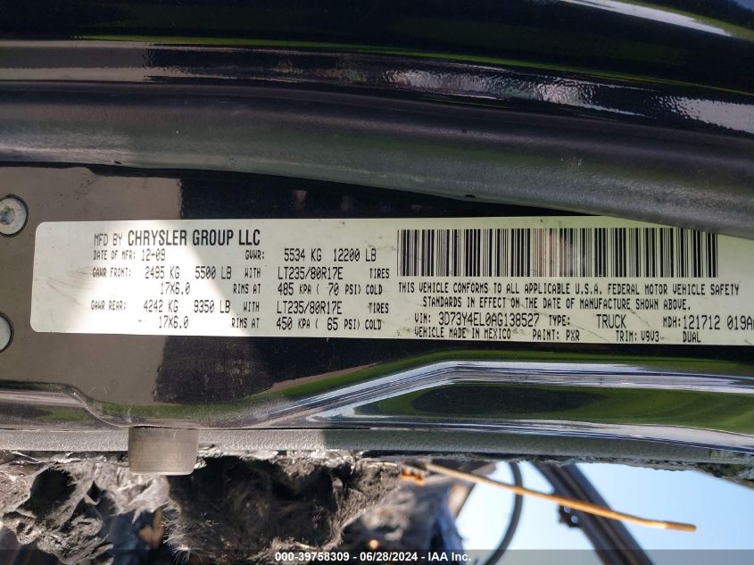 2010 Dodge Ram 3500 VIN: 3D73Y4EL0AG138527 Lot: 39758309