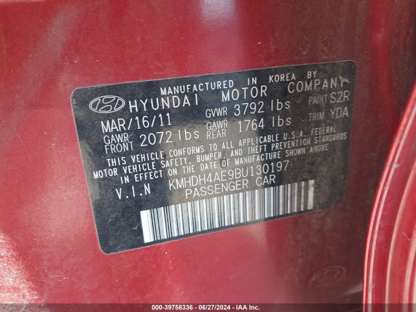 KMHDH4AE9BU130197 2011 Hyundai Elantra Gls (Ulsan Plant)