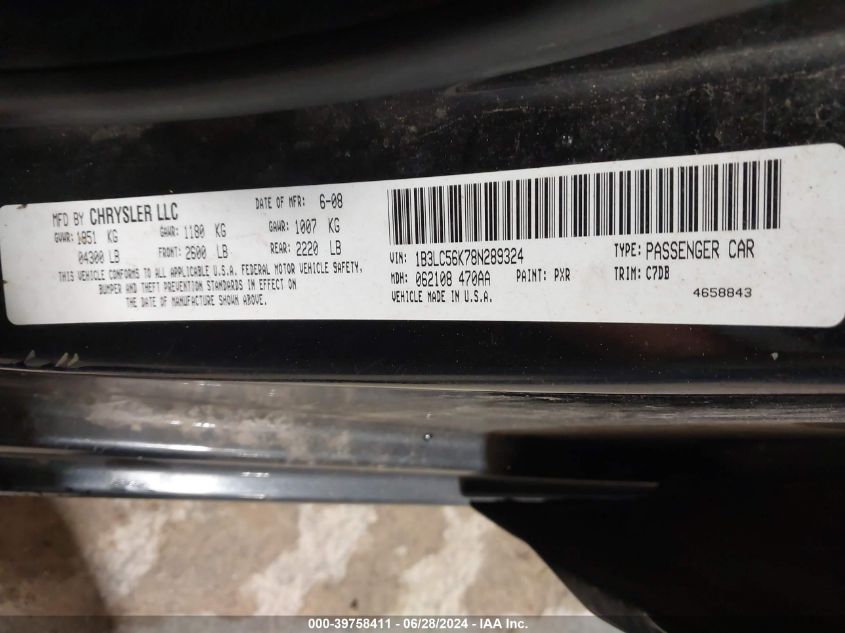 2008 Dodge Avenger Sxt VIN: 1B3LC56K78N289324 Lot: 39758411