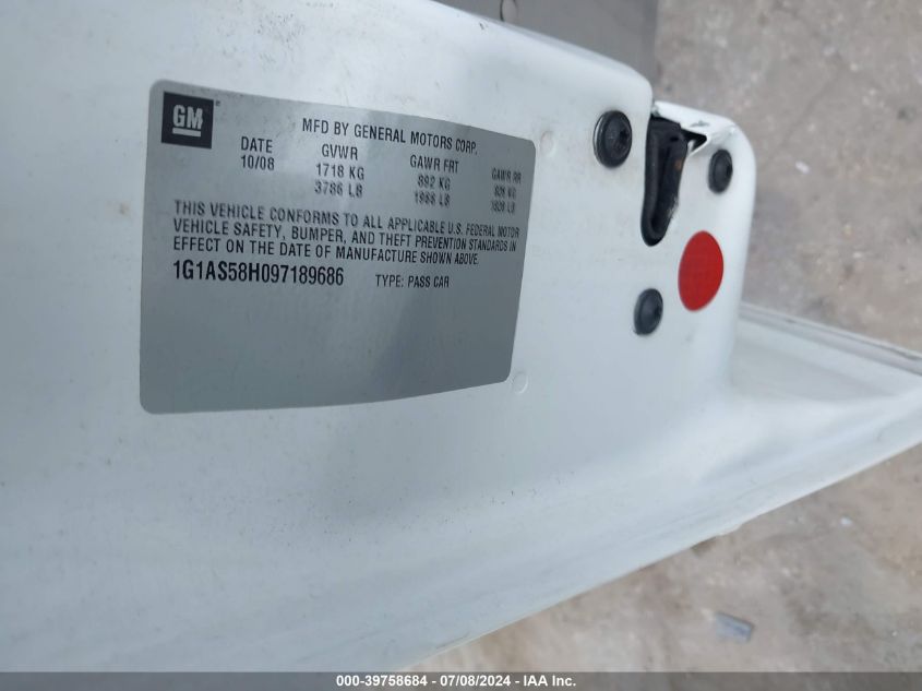 2009 Chevrolet Cobalt Ls VIN: 1G1AS58H097189686 Lot: 39758684