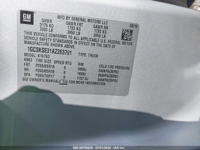 2010 Chevrolet Silverado 1500 Lt VIN: 1GCSKSE31AZ263791 Lot: 39758829