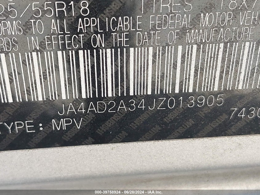 2018 Mitsubishi Outlander Es VIN: JA4AD2A34JZ013905 Lot: 39758924