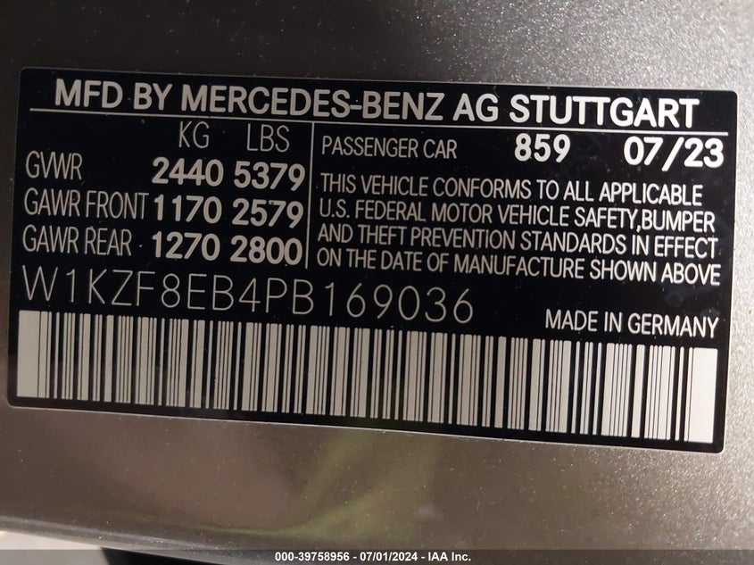 2023 Mercedes-Benz E 350 4Matic VIN: W1KZF8EB4PB169036 Lot: 39758956