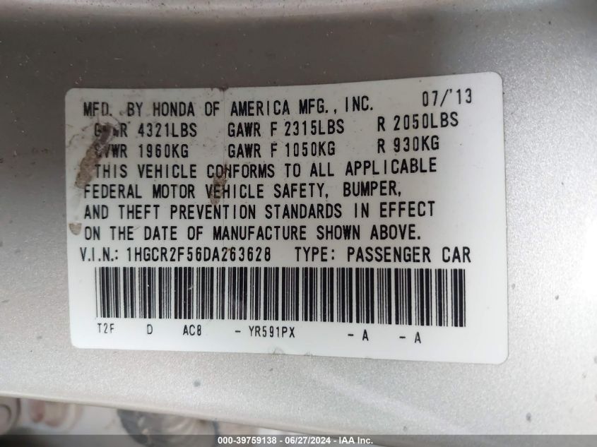 1HGCR2F56DA263628 2013 Honda Accord Sport