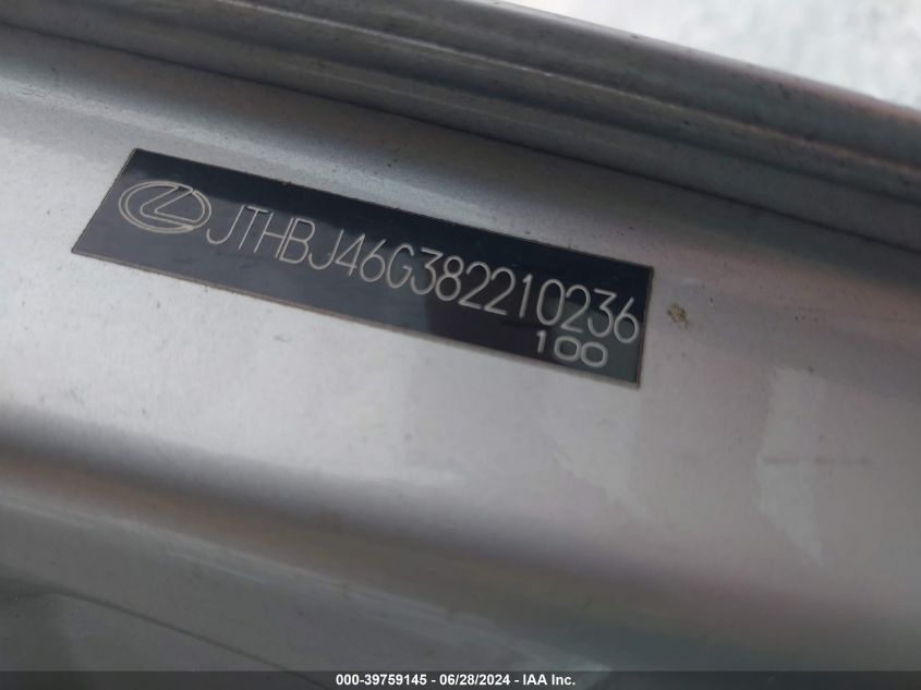 2008 Lexus Es 350 VIN: JTHBJ46G382210236 Lot: 39759145