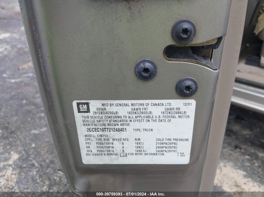 2002 Chevrolet Silverado 1500 Lt VIN: 2GCEC19T721248401 Lot: 39759393