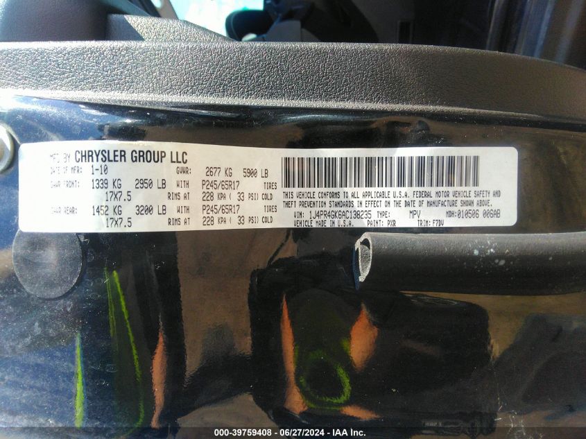 2010 Jeep Grand Cherokee Laredo VIN: 1J4PR4GK6AC138235 Lot: 39759408