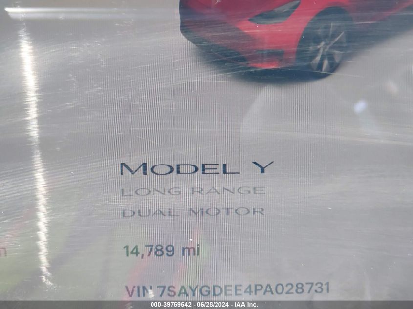 2023 TESLA MODEL Y AWD/LONG RANGE DUAL MOTOR ALL-WHEEL DRIVE - 7SAYGDEE4PA028731