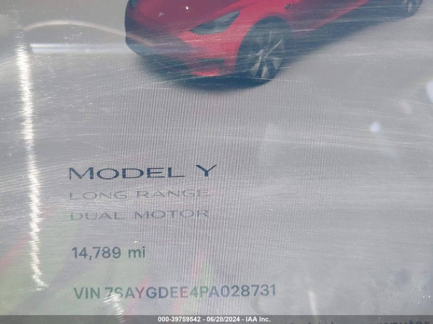 2023 TESLA MODEL Y AWD/LONG RANGE DUAL MOTOR ALL-WHEEL DRIVE - 7SAYGDEE4PA028731