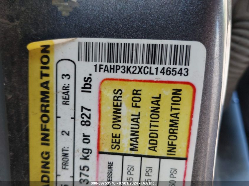 2012 Ford Focus Se VIN: 1FAHP3K2XCL146543 Lot: 39759578