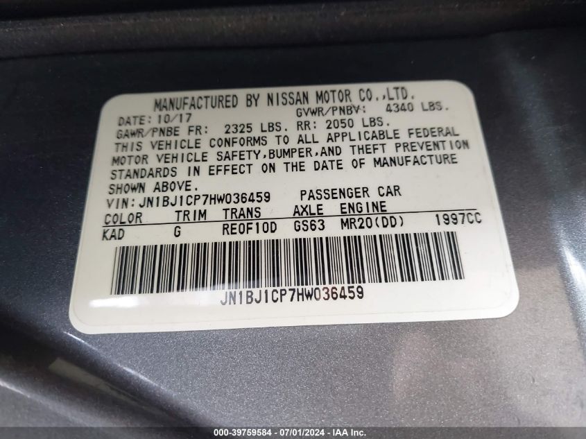 2017 Nissan Rogue Sport S VIN: JN1BJ1CP7HW036459 Lot: 39759584