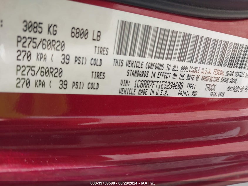 2014 Ram 1500 St VIN: 1C6RR7FT1ES234688 Lot: 39759590