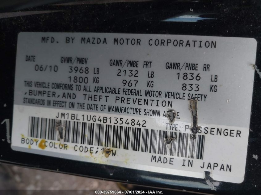 2011 Mazda Mazda3 I Sport VIN: JM1BL1UG4B1354842 Lot: 39759664