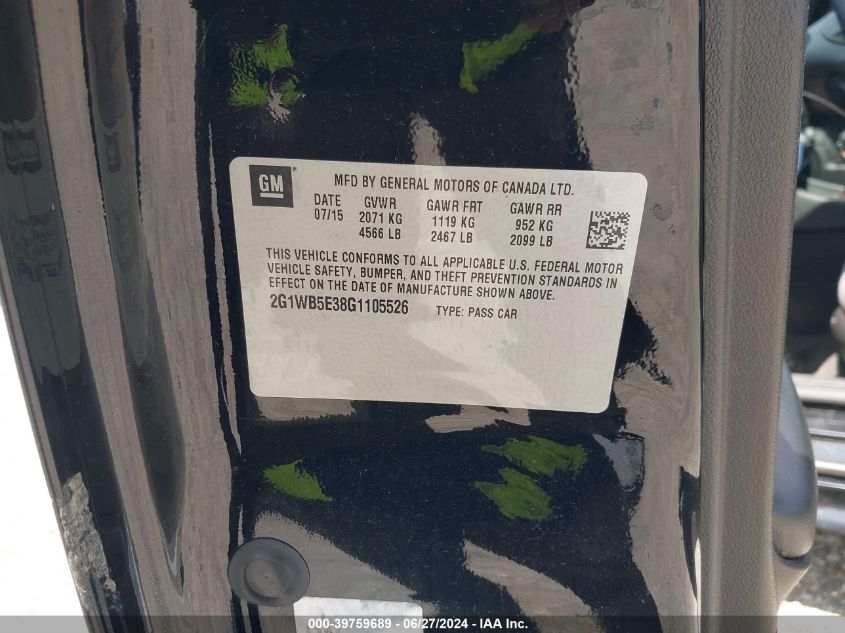 2016 Chevrolet Impala Limited Lt VIN: 2G1WB5E38G1105526 Lot: 39759689