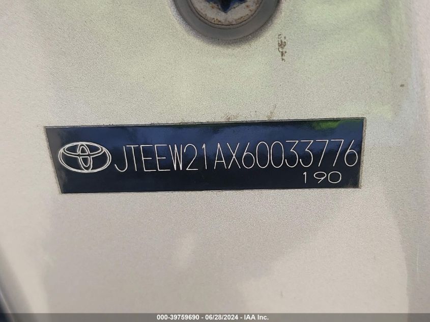 2006 Toyota Highlander Hybrid Limited V6 VIN: JTEEW21AX60033776 Lot: 39759690