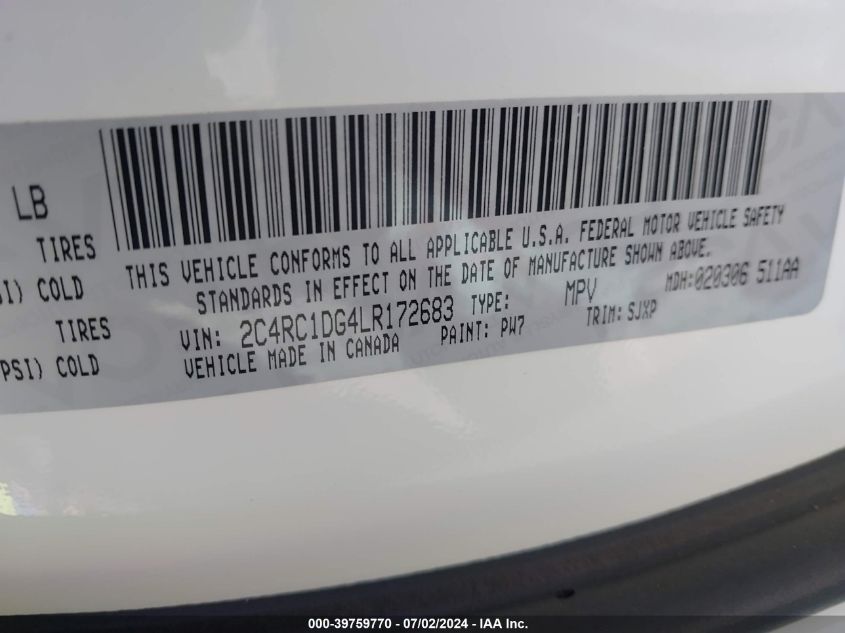 2020 Chrysler Voyager Lxi VIN: 2C4RC1DG4LR172683 Lot: 39759770