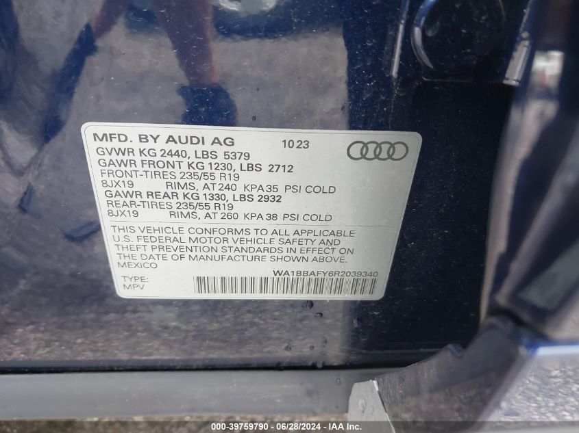 2024 Audi Q5 Premium Plus 40 VIN: WA1BBAFY6R2039340 Lot: 39759790