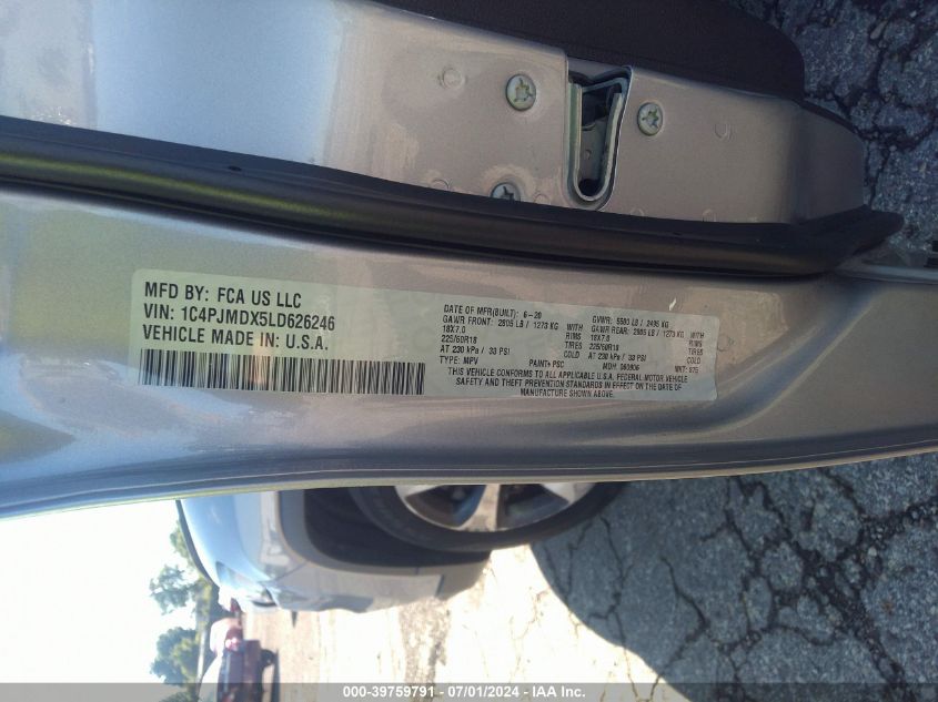 2020 Jeep Cherokee Limited 4X4 VIN: 1C4PJMDX5LD626246 Lot: 39759791