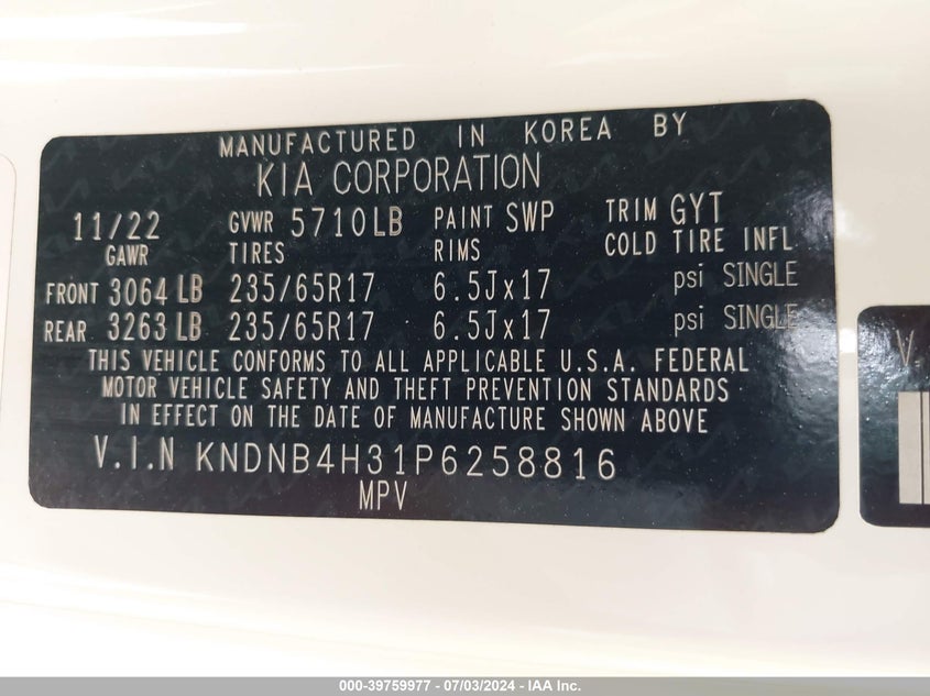 2023 KIA CARNIVAL MPV LX - KNDNB4H31P6258816