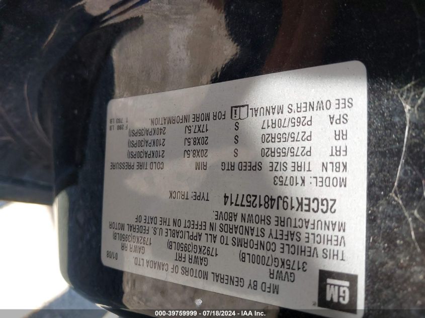 2008 Chevrolet Silverado 1500 Ltz VIN: 2GCEK19J481257714 Lot: 39759999