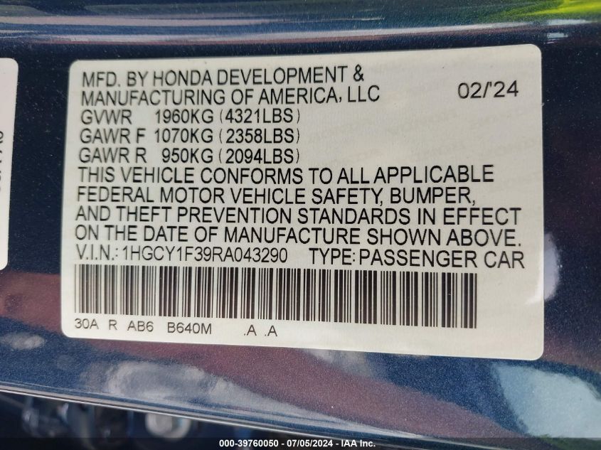 1HGCY1F39RA043290 2024 Honda Accord Ex