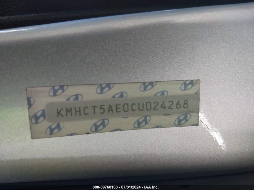 2012 Hyundai Accent Gs VIN: KMHCT5AE0CU024268 Lot: 39760183