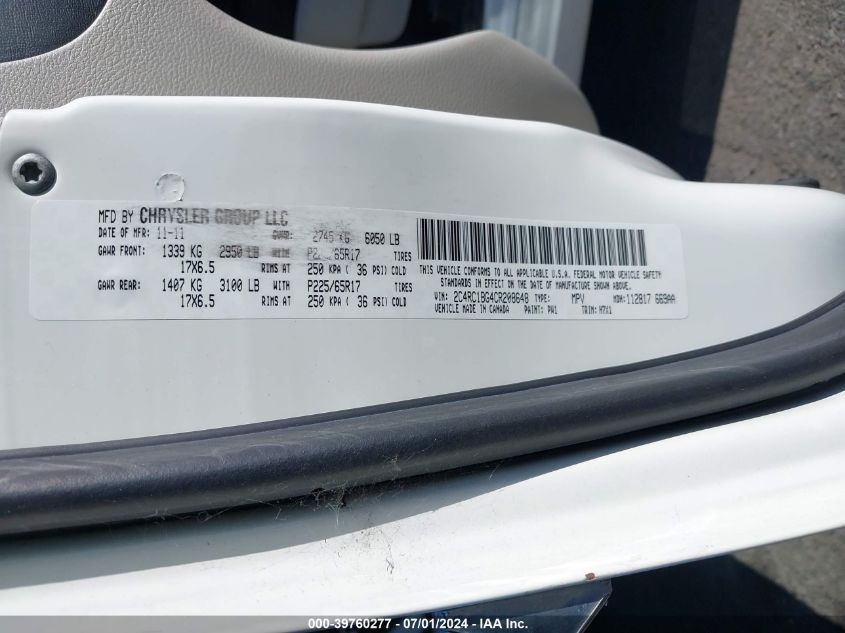 2012 Chrysler Town & Country Touring VIN: 2C4RC1BG4CR208648 Lot: 39760277