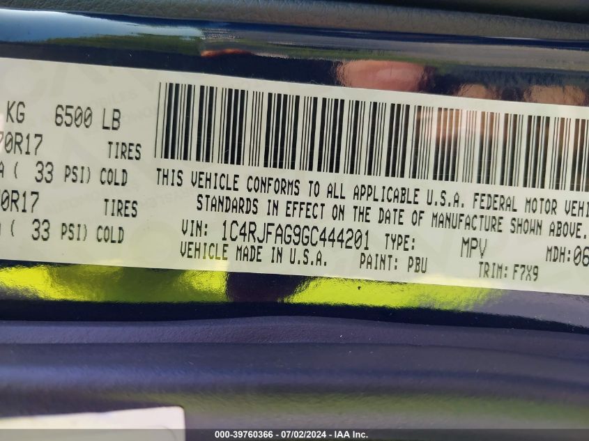 2016 Jeep Grand Cherokee Laredo VIN: 1C4RJFAG9GC444201 Lot: 39760366