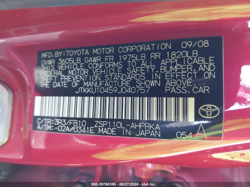 2009 Scion Xd VIN: JTKKU10459J040757 Lot: 39760395