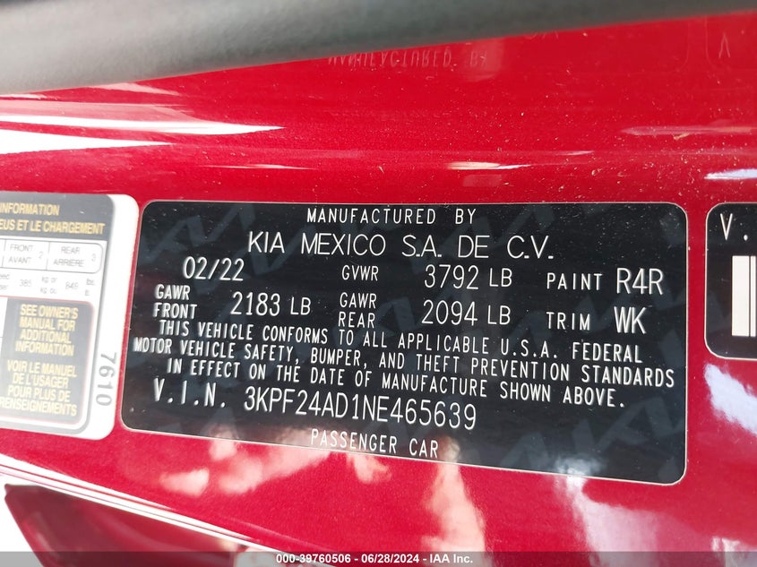 2022 KIA FORTE LXS - 3KPF24AD1NE465639