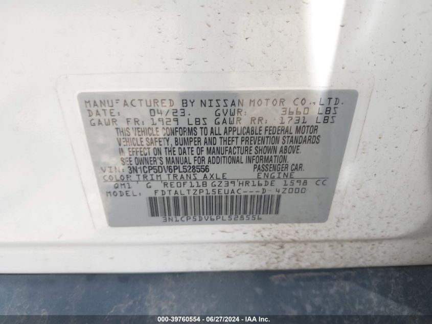 2023 Nissan Kicks Sr Xtronic Cvt VIN: 3N1CP5DV6PL528556 Lot: 39760554