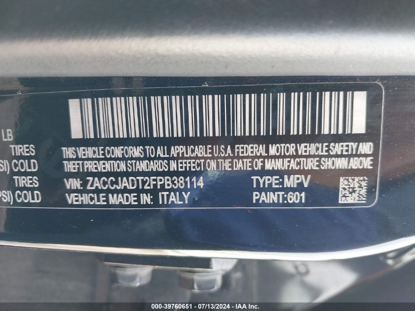 2015 Jeep Renegade Limited VIN: ZACCJADT2FPB38114 Lot: 39760651