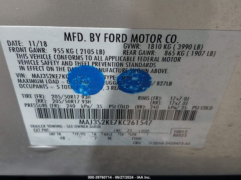 MAJ3S2KE7KC261547 2019 Ford Ecosport Titanium