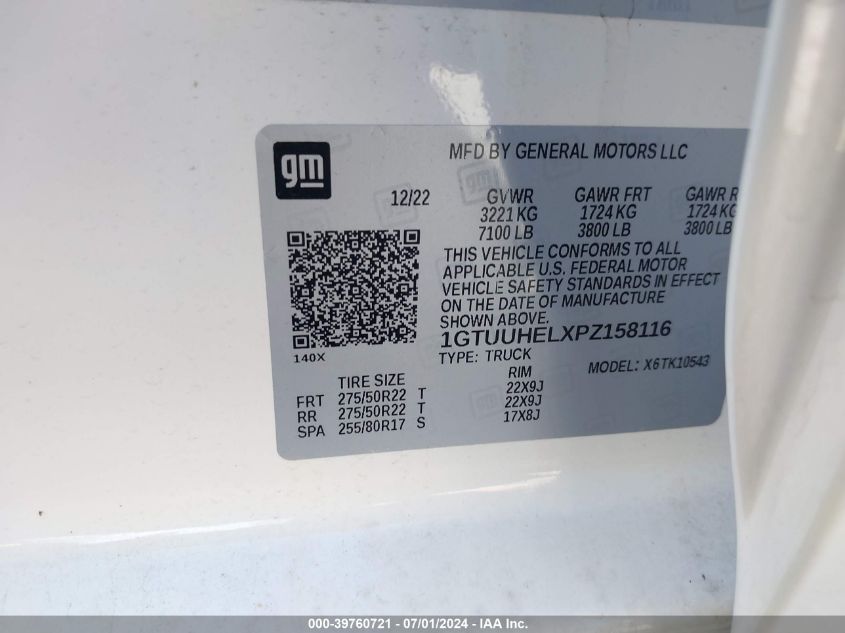 2023 GMC Sierra 1500 Denali Ultimate VIN: 1GTUUHELXPZ158116 Lot: 39760721