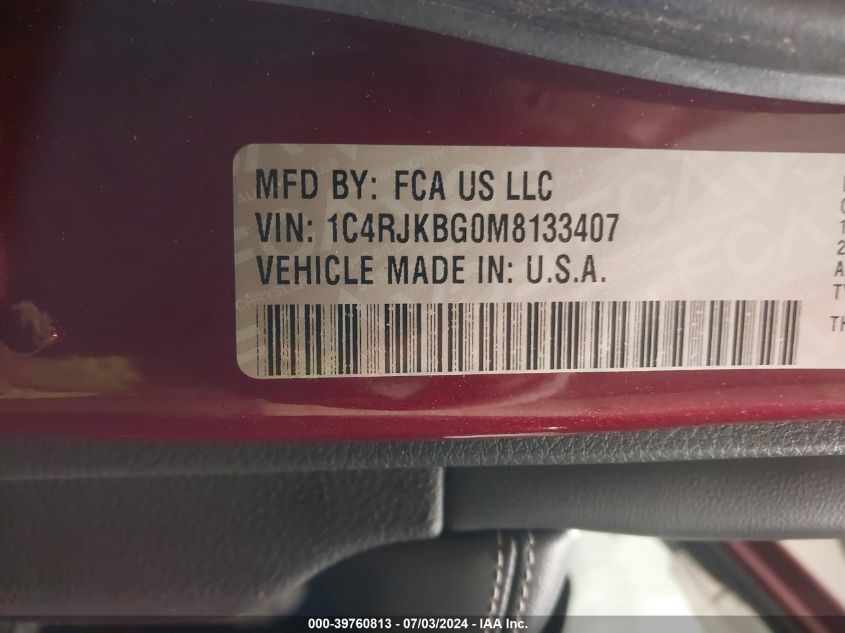 2021 Jeep Grand Cherokee L Limited VIN: 1C4RJKBG0M8133407 Lot: 39760813