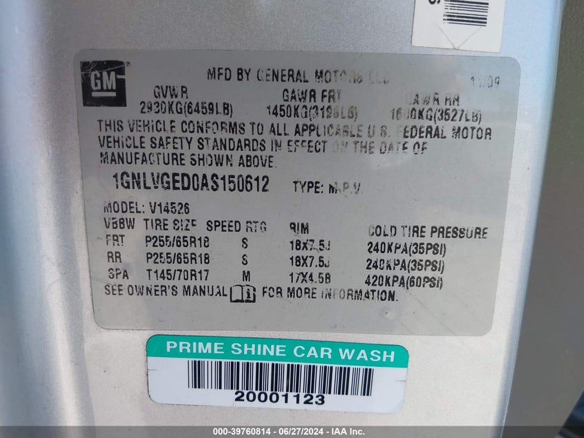 2010 Chevrolet Traverse Lt VIN: 1GNLVGED0AS150612 Lot: 39760814