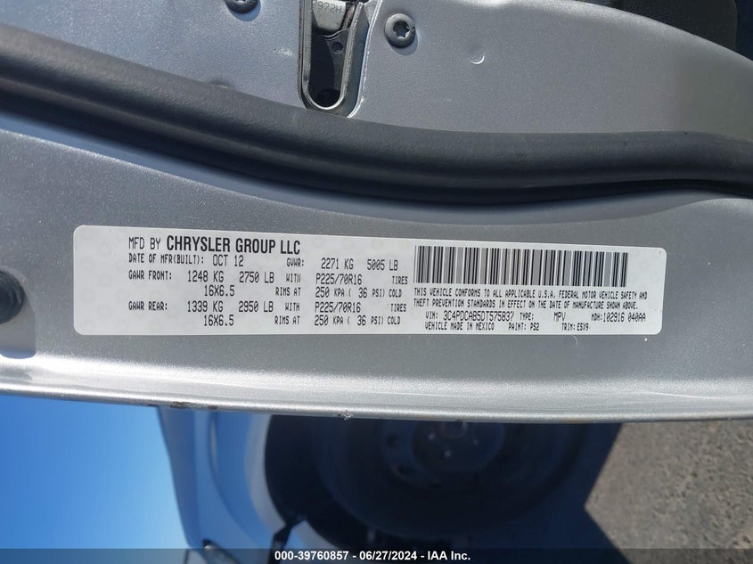 2013 Dodge Journey American Value Pkg VIN: 3C4PDCAB5DT575837 Lot: 39760857