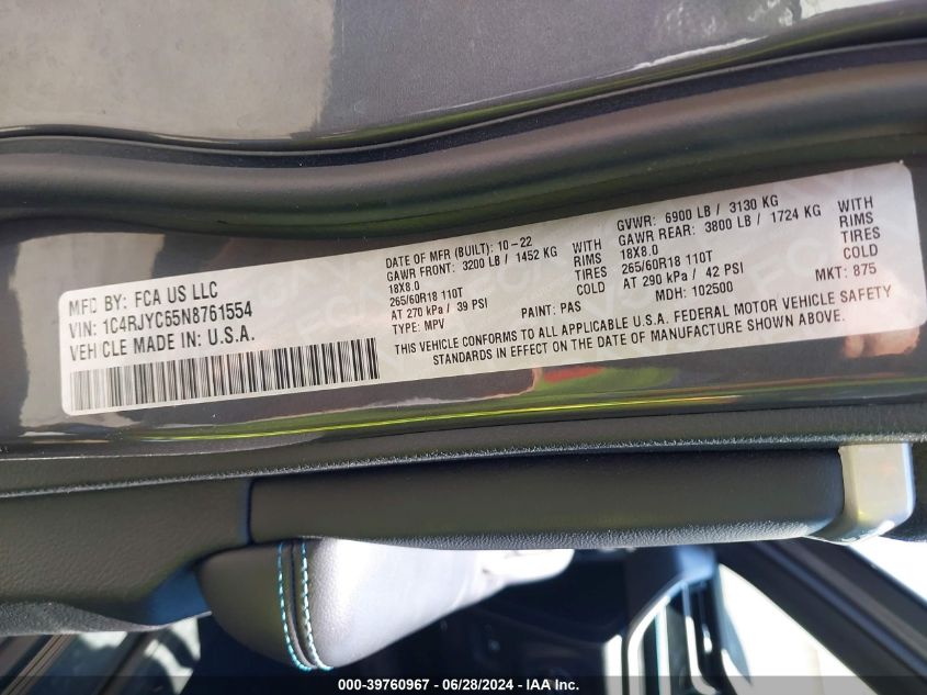 2022 JEEP GRAND CHEROKEE 4XE TRAILHAWK 4X4 1C4RJYC65N8761554