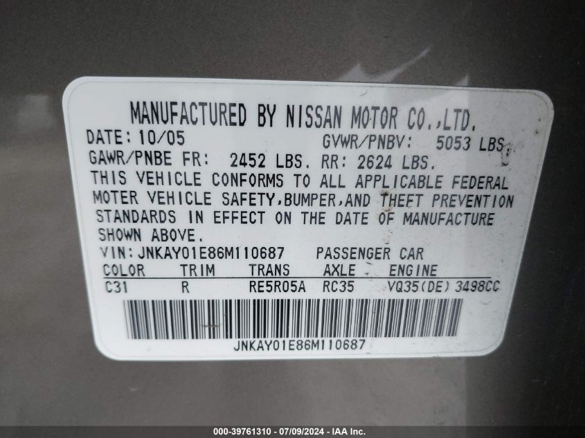 JNKAY01E86M110687 2006 Infiniti M35 Sport