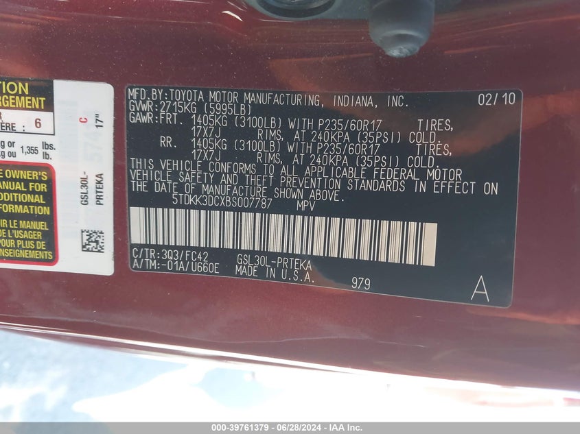 2011 Toyota Sienna Le V6 VIN: 5TDKK3DCXBS007787 Lot: 39761379