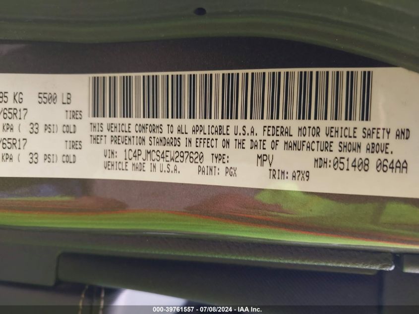 2014 Jeep Cherokee Latitude VIN: 1C4PJMCS4EW297620 Lot: 39761557