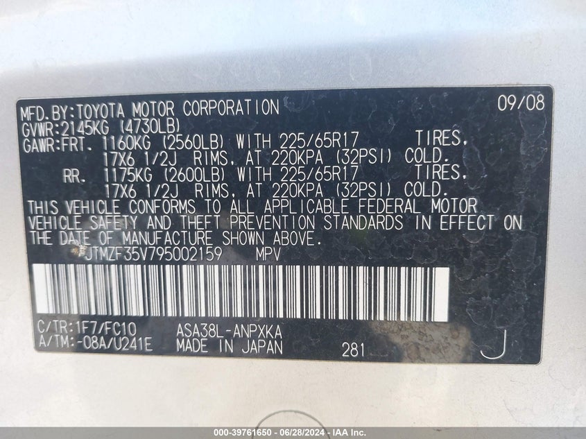 2009 Toyota Rav4 VIN: JTMZF35V795002159 Lot: 39761650