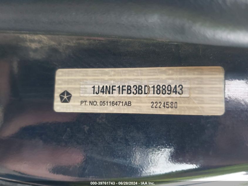 2011 Jeep Compass VIN: 1J4NF1FB3BD188943 Lot: 39761743