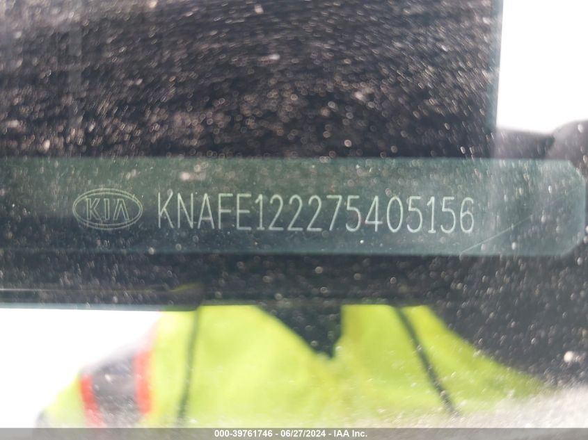 2007 Kia Spectra Ex VIN: KNAFE122275405156 Lot: 39761746