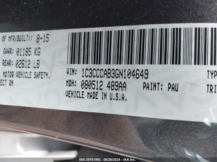 2016 CHRYSLER 200 LIMITED - 1C3CCCAB3GN104649