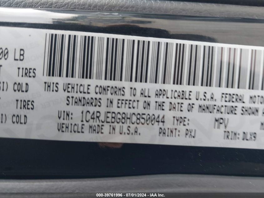 2017 Jeep Grand Cherokee Limited 4X2 VIN: 1C4RJEBG8HC850044 Lot: 39761996